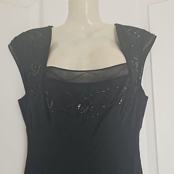 Jones New York Ladies Silk Cowl Neckline Beaded High Low Midi Dress Size6 Black - Picture 2 of 16